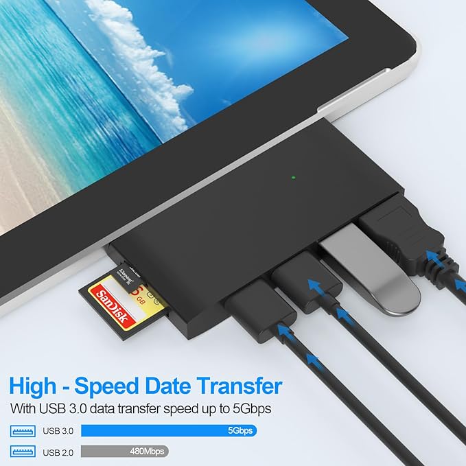 Surface Pro 6/Pro 5/Pro 4 Docking Station USB Hub with HDMI - Surface Pro 4/5/6 Accessories dongle SD Micro Card Memory Card Readers Dock Surface Pro 4K HDMI Adapter with 1 x USB3.0 + 2 x USB2.0 Port