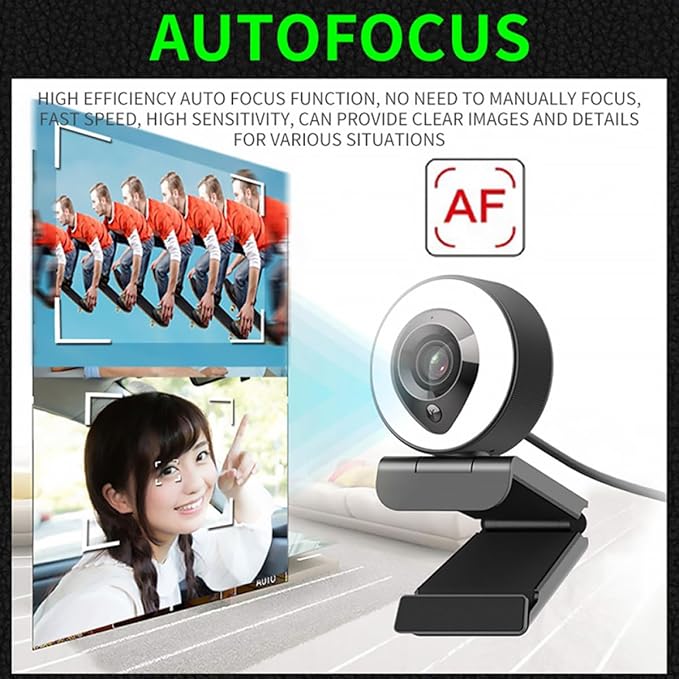 Veemoon 4k High Definition Webcam with Auto-Focusing USB Computer Camera and Built-in Mic for Live Streaming Video Conferencing and Vlogging with Fill-in Light