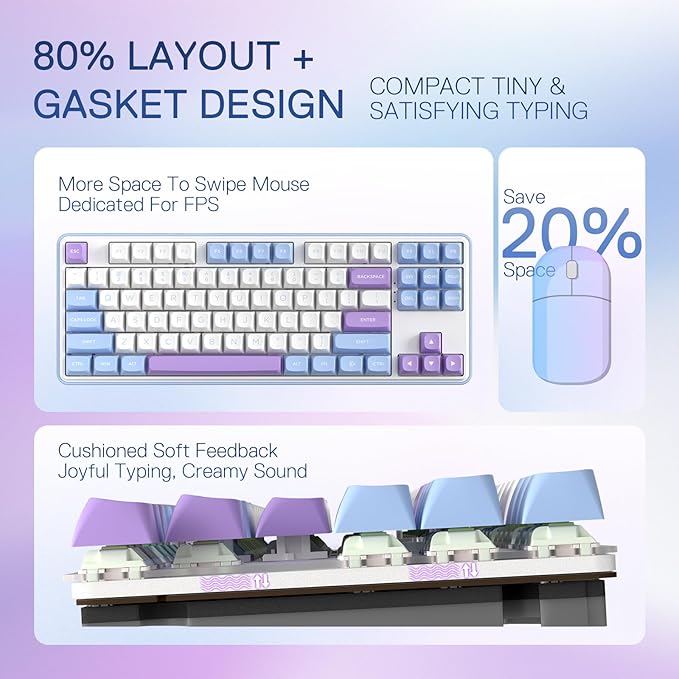 Redragon K707 PRO 80% Wireless Gasket RGB Gaming Keyboard 3-Modes 87 Keys TKL Mechanical Keyboard w/Hot-Swap Socket PBT Round Keycaps &amp 5-Layer Noise Dampening Custom Linear Switch