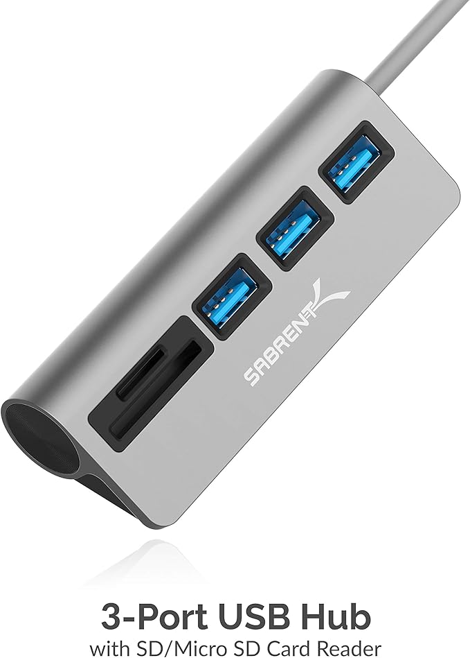 SABRENT USB-C 3.0 Hub 5-in-1 USB SD Card Reader SD &amp TF Dual Slot + 3 USB 3.0 Hub Portable Compatible with MacBook Mac Pro/Mini iMac XPS Surface Pro Windows Thunderbolt (HB-U3CR)
