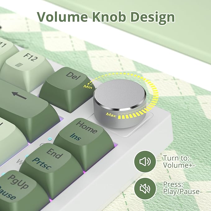 75% Mechanical Gaming Keyboard 82 Keys Matcha Green Keyboard Hot Swappable Wired Gasket Keyboard RGB Backlit Knob Red Switch for PC Laptop Windows Gamer(82 Matcha)