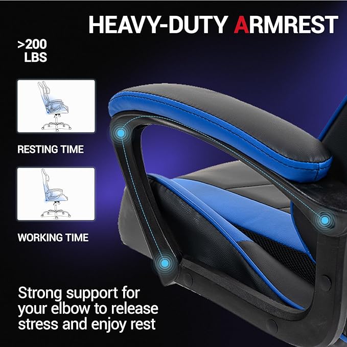 Massage Gaming Chair Ergonomic PC Desk Chair with Headrest and Massage Lumbar Support Video Game Chair w/Height Adjustable High Back for Home Office Blue