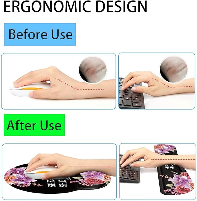 Keyboard Wrist Rest and Mouse Pad Wrist Support Set with CoasterNon-Slip PU Base for Gaming and OfficeComfortable &amp Lightweight for Easy Typing &amp Pain ReliefFlower She Believed She Could So