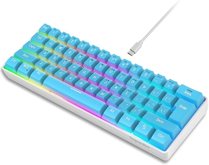 Snpurdiri 60% Wired Gaming Keyboard Small Ultra-Compact 61 Keys RGB Backlit 60 Percent Gaming Keyboard for PC/Mac Gamer Typist Travel Easy to Carry on Business Trip (Blue)