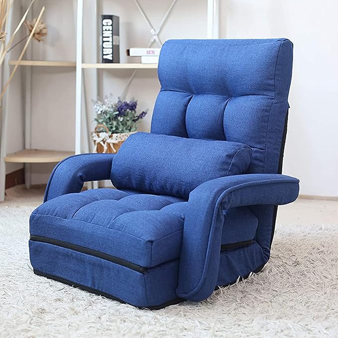 WAYTRIM 6 Position Indoor Chaise Lounge Chair Gaming Floor Chair for Teens Adults Indoor Lounge Chair Lazy Sofa for Pets with Armrests &amp Pillow Comfy Chair for Bedroom Dorm Living Room - Navy