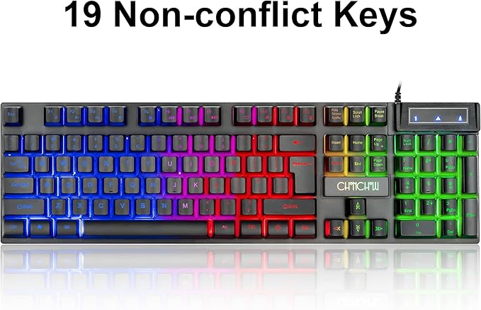 Keyboard and Mouse Gaming LED Wired Combo with Emitting Character Keyboard 4800DPI 2 Side Button USB Mouse Rainbow Backlit Mechanical Feeling Compatible with PC Raspberry Pi Mac Xbox one ps4