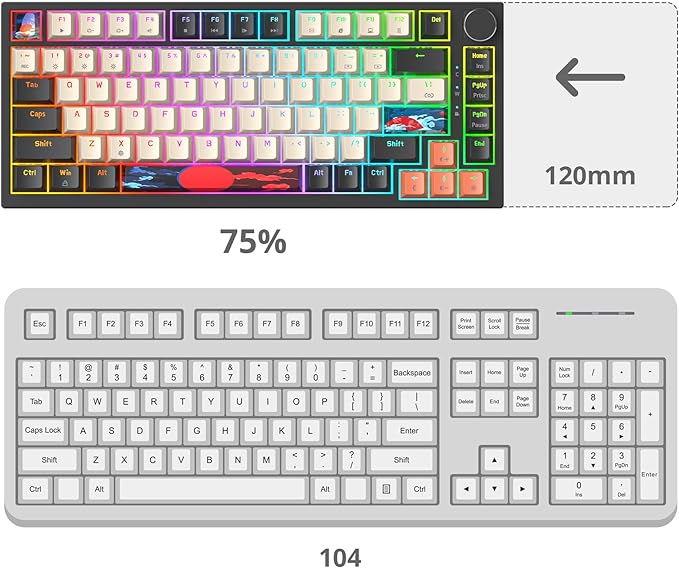 Fogruaden Wired 75 Percent Gaming Keyboard RGB Backlit 75% Percent Mechanical Keyboard Gasket Mount TKL Mechanical Keyboard Hot Swappable Red Switch NKRO Compact Gaming Keyboard with Volume Knob