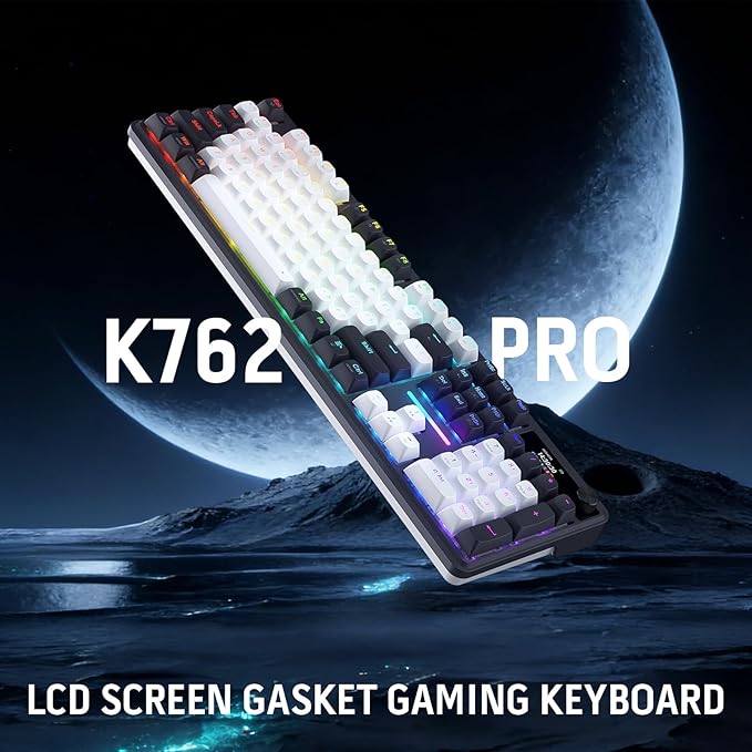 Redragon K762 Wireless Gasket Gaming Keyboard w/Hype Screen &amp Knob 104 Keys Mechanical Keyboard Easy-Control 1.14’’ TFT Info Display 5-Layer Noise Dampening Round PBT Keycaps Mint Mambo Switc