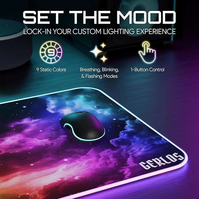 Gerlos RGB Large Gaming Mouse Pad Extended Soft LED Mouse Pad Non-Slip Rubber Base Water Resist Keyboard Pad Computer Mousepad 31.5×11.8 inches