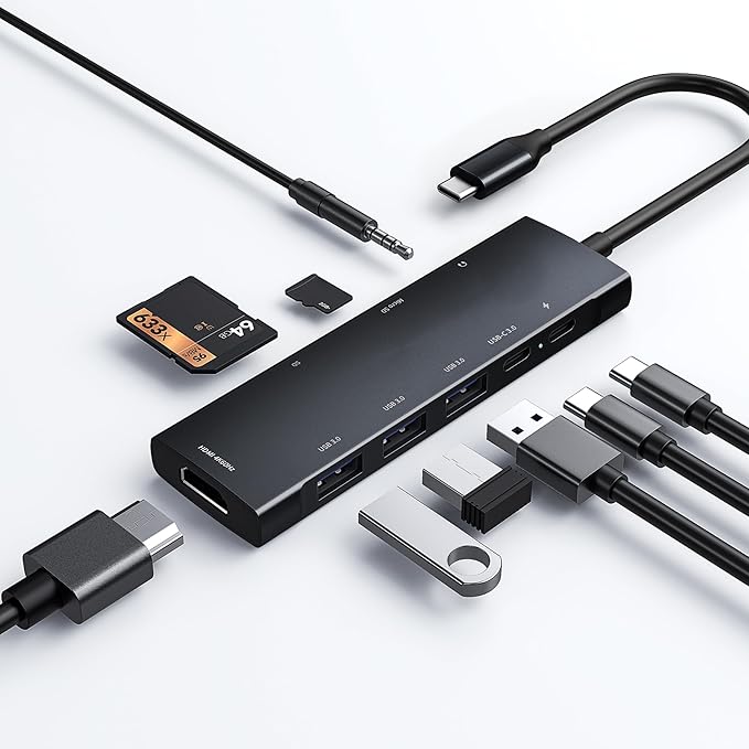USB C HUB for iPad Pro 9-in-1 Adapter iPad Pro M4 M2 M1 13 12.9 11 inch iPad Air 5 4 Docking Station with 4K HDMI USB-C PD SD/TF Card Reader USB 3.0 3.5mm Headphone Jack Type C Data iPad mini 6