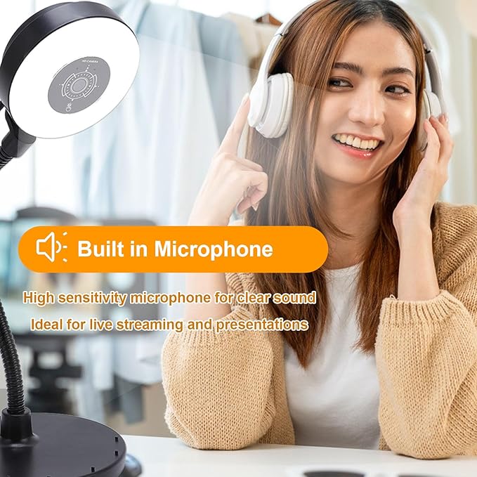 USB Computer Cam 5MP Webcam with Fill Light 5MP ABS Webcam for PC Laptop for Online Chatting Home Studio Podcasting Gaming