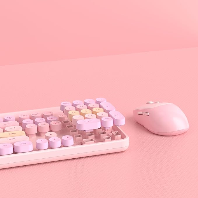 MageGee Wireless Keyboard and Mouse Combo Round keycaps Retro Typewriter Keyboard 104 Key Full-Sized Keyboard Automatic Power Saving 2.4GHz Wireless Connection for Mac/Windows/PC