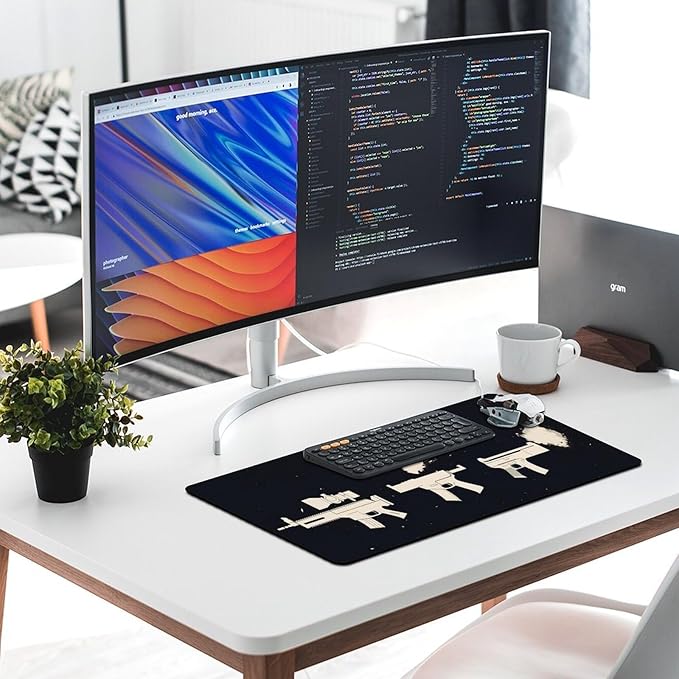 Handgun Mouse Pad Large Desk Mat Extended Keyboard Mouse Pad with Non-Slip Base and Stitched Edge Mouse Mat Desk Pad 30x16 Mouse Pads for Desk Home Office Gaming