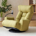 360-Degree Swivel Floor Chair with 5-Position Folding Design Adjustable Headrest Waist Support Armrests and Phone Holder for Living Room (Green+Fine Linen)