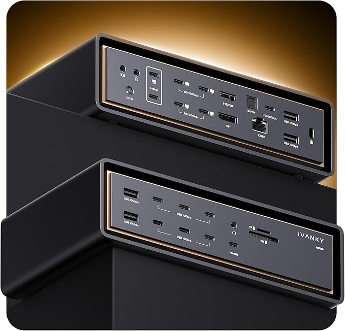 iVANKY 26-in-1 FusionDock Ultra for Dual Thunderbolt 5 Chips 10GbE MacBook Docking Station Quad 6K/Triple 8K Display Dock for Mac M1-M5 Pro/Max 120Gbps 240W (Incompatible with Windows)