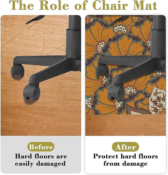 Blue Pale Coffee PU Leather Chair Mat for Hard Floors Nature Floral Branches Pattern Flowers Floor Mats Wood/Tile Protection Mat for Office &amp Home Paisley Diameter 47.2 in