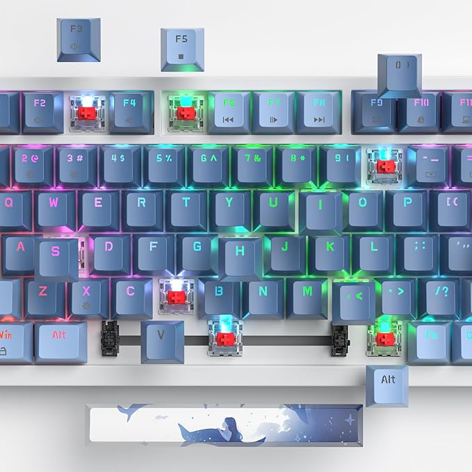 Sea Mist 75% Wired Gaming Keyboard - Hot Swappable Gasket Mount Red Switch RGB Backlit 82-Key TKL Mechanical Keyboard for PC/Laptop Gamers