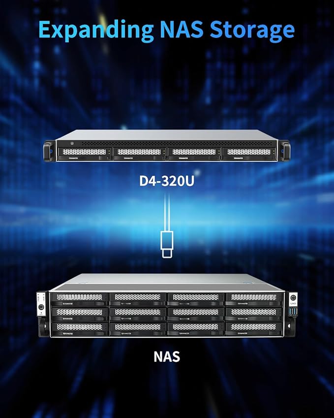 TERRAMASTER D4-320U Hard Drive Enclosure - 4Bay 1U Rack Mount USB 3.2 Gen2 10Gbps Type-C External USB Storage Compact Chassis Hot Swappable Plug and Play (Diskless)