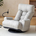 360-Degree Swivel Floor Chair with 5-Position Folding Design Adjustable Headrest Waist Support Armrests and Phone Holder for Living Room (Gray+Fine Linen)