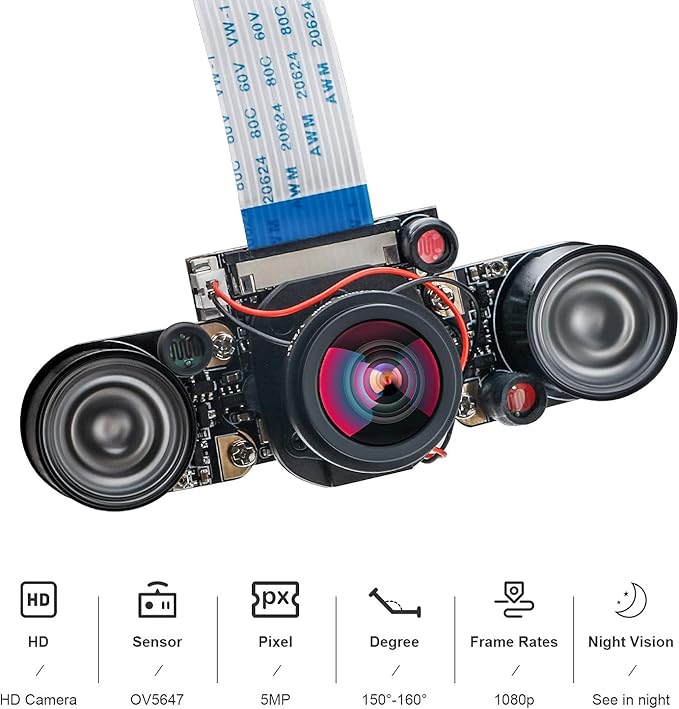 MakerFocus Raspberry Pi 4 Camera 5MP OV5647 Fisheye Camera Automatically Switching Between Day and Night Vision IR-Cut Webcam Compatible with Raspberry Pi 4B/3B+/3B/2B