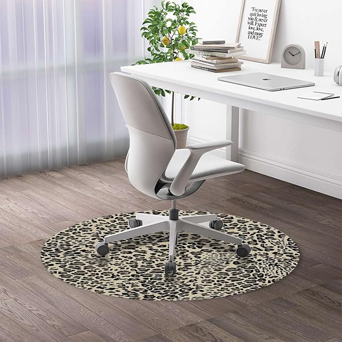 Yellow Red Black PU Leather Office Chair Mat for Hardwood Floor Print Classical Savannah Mammal Large Anti-Slip Floor Protector RugAnti-Slip Home Chair MatEasy to Clean Leopard Diameter 35.4 in