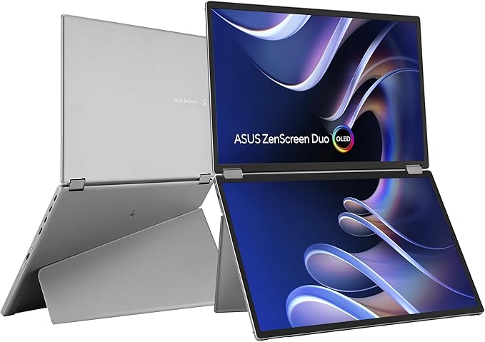 ASUS ZenScreen Duo OLED 360° Foldable Portable Monitor (MQ149CD) - Dual 14-inch 16:10 1920x1200 DisplayHDR400 True Black 100% DCI-P3 Delta&lt2 Dual USB-C Mini-HDMI Kickstand 3 yr Warranty