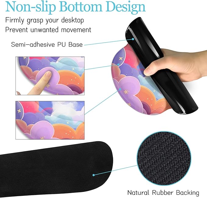 Purple Mouse Pad Large Desk Mat Set Kawaii Clouds Ergonomic Mouse Pad with Wrist Rest Keyboard Wrist Support XXL Mousepad Cup Coaster Set Cute Purple Office Desk Accessories Decor Supplies
