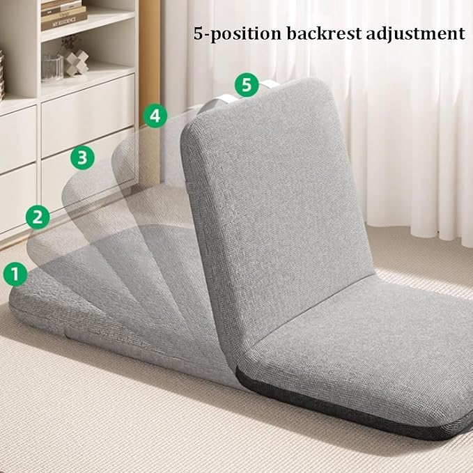 ELEFOCUS Folding Floor Chair Gray with 5 Position Adjustable Foldable Meditation Lazy Sofa for Living Room Bedroom(Beige a)