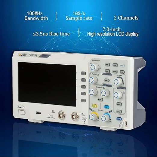 Abestop Lab Oscilloscope SDS1102 100MHz Digital Oscilloscope 2 Channels Oscillograph 1GS/s Sample Rate with 7 inch LCD for Multi Tester