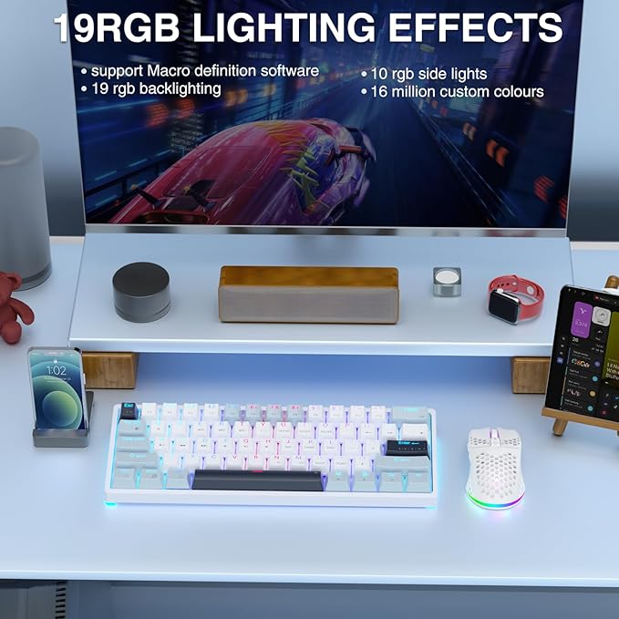 SOLAKAKA SK961 Wireless Mechanical Keyboard with RGB BacklightTri-Mode BT5.0/Wired/2.4GHz 60 Percent Wireless Gaming KeyboardRed Switch