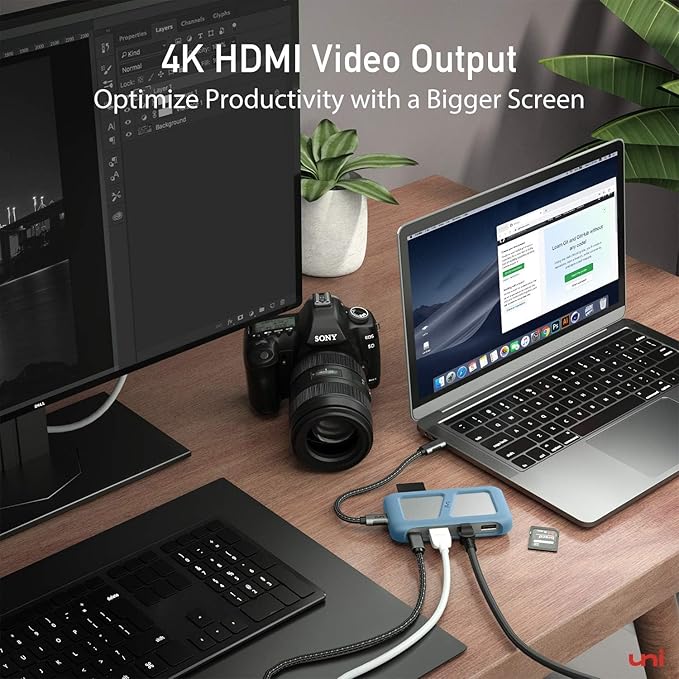 uni USB C Hub Multiport Adapter with Detachable Cable 8-in-1 USB C Hub with 4K HDMI 1Gbps Ethernet SD Card Reader 100W PD Compatible for MacBook Pro 2023 iPad Pro 2023 Galaxy S24/S23 &amp More