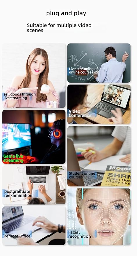 HD Webcam 1080P/2K/4K USB with Multiple Mounting Options for Desktop Laptop Gaming - Plug and Play Facial Recognition Video Conferencing