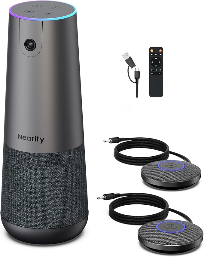 NEARITY 120 Max 4K Video Conference Camera with 2 Expansion Mics 8MP CMOS Video Conferencing System with Microphone and Speaker 5X Zoom Auto Framing 4 Noise Cancelling Mics