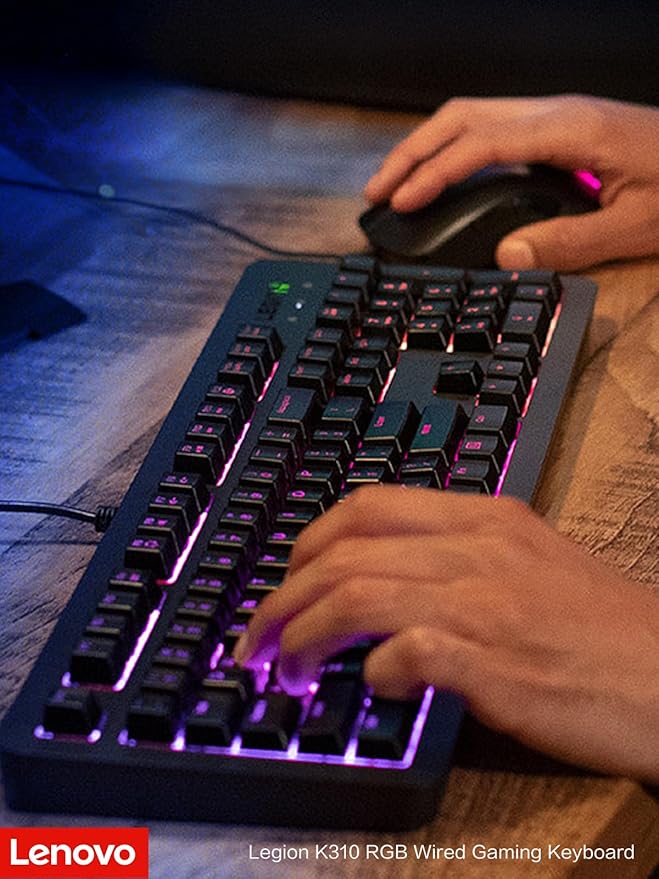Lenovo Legion K310 RGB Wired Gaming Keyboard - Ultra-Fast Reaction Time with Tactile Keys Quiet Key Membrane Switches Silent Operation RGB Illumination - Water Resistant &amp Compact Design