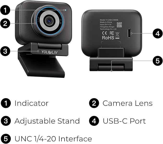 YOLOLIV YoloCam S3 4K Streaming Webcam DSLR-Like Control Cinematic Effects 4X Zoom HDR Uncompressed Video Optimized PD AutoFocus | USB-C for PC &amp Mac
