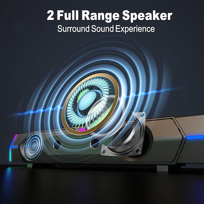 V18 Bluetooth &amp USB Smart Compability Computer Speakers for PC Desktop Monitor Gaming PC Sound Bar Superb Stereo Sound with LED Lighting - Combine/Separate to Customize Your Desk