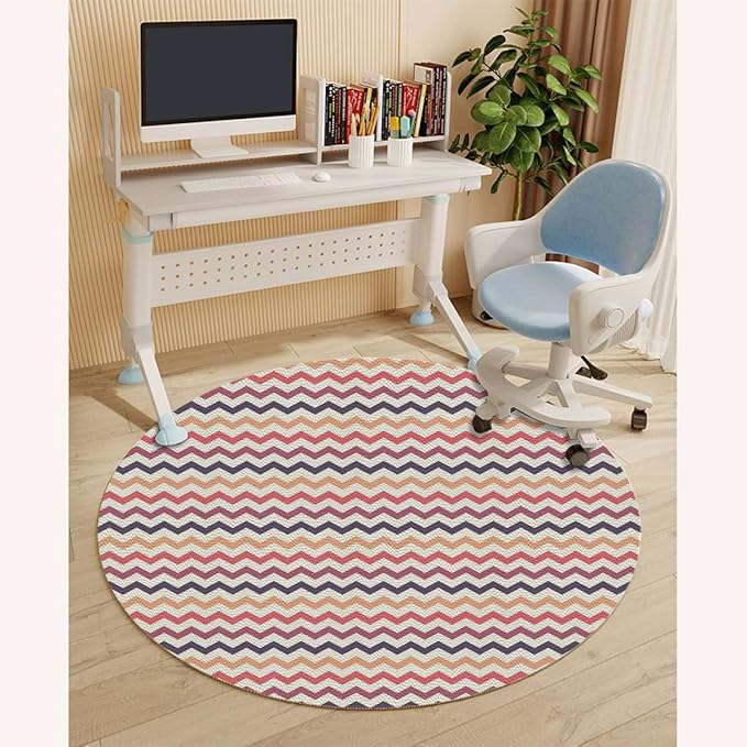 Multicolor PU Leather Office Chair Mat for Hardwood and Tile Floor Horizontal Pattern Simplistic Modern Floor Mats Wood/Tile Protection Mat for Office &amp Home Coral Diameter 47.2 in