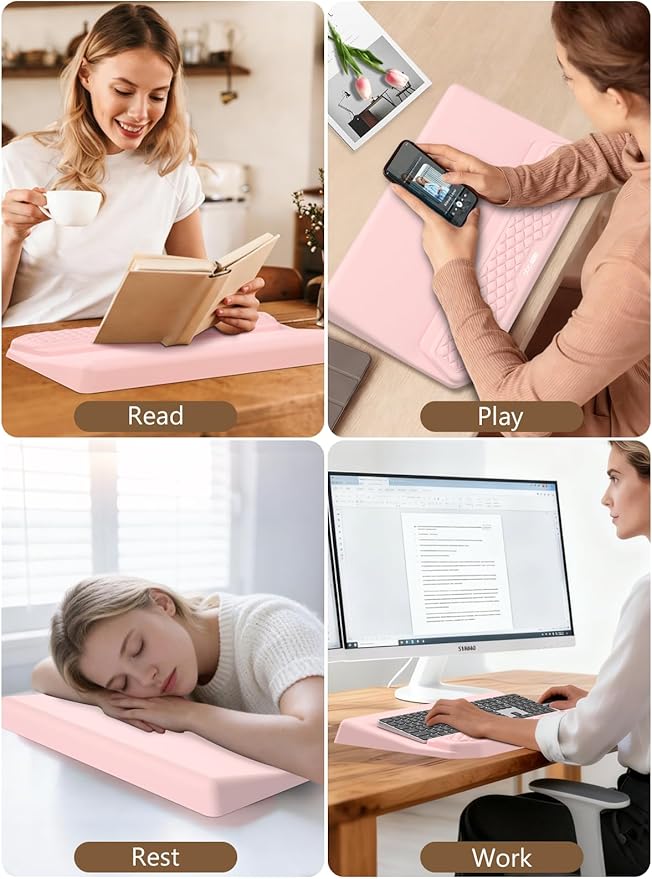 2-in-1 Ergonomic Keyboard Stand with Wrist Rest Comfy Keyboard Riser Holder with Massage Design Pink