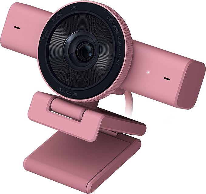 Razer Kiyo V2 Streaming Webcam: 4K 30 FPS 1080p 60 FPS - AI Powered Auto-Framing - Built-in Microphone - Ultrawide Angle Lens - Privacy Cover - Works with OBS Xsplit Discord Zoom Teams - Pink