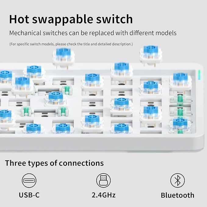 nuphy Air96 V2 Wireless Mechanical Keyboard100 Keys RGB Backlit KeyboardSupports Bluetooth 5.12.4G and Wired Connectionfor PC/Laptop/Windows/Mac -White Gateron Blue Switch