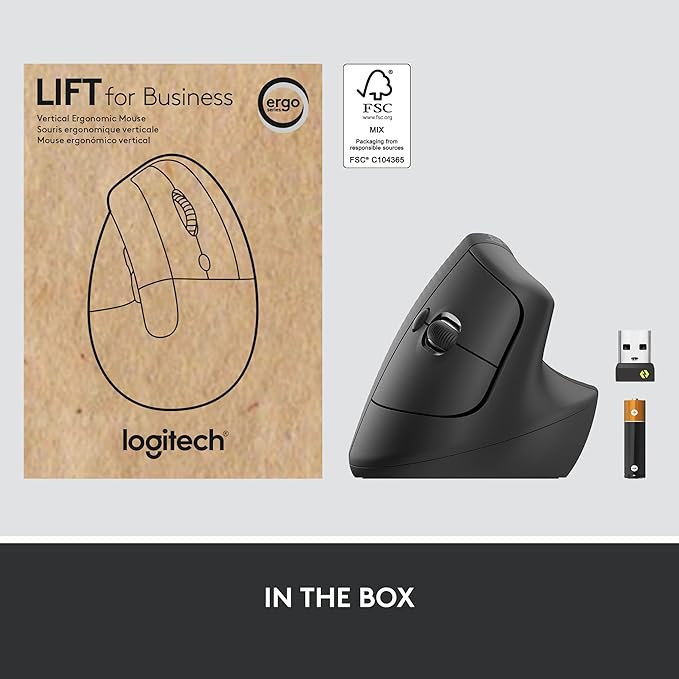 Logitech Lift for Business Vertical Ergonomic Mouse Wireless Bluetooth or Secured Logi Bolt USB Quiet clicks Globally Certified Windows/Mac/Chrome/Linux - Graphite