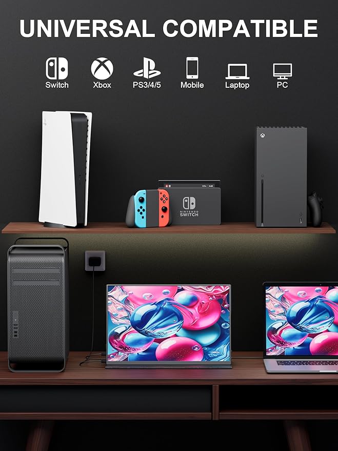 4K Portable Monitor 14.5 IPS Laptop Screen Slim Lightweight 1500:1 Dual USB C HDMI Gaming Display with Speakers Travel Monitor for PC Phone PS5/4 Xbox Switch