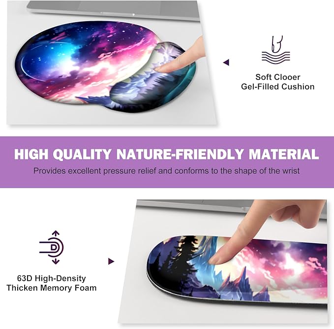Gaming Mouse Pad Large Desk Mat Cute Desk Pad Protector 4in1 XXL Mousepad + Keyboard Wrist Rest+Mouse Wrist Rest+Coaster Set with Ergonomic Desk Pad for Home Office Table Computer Purple Hill
