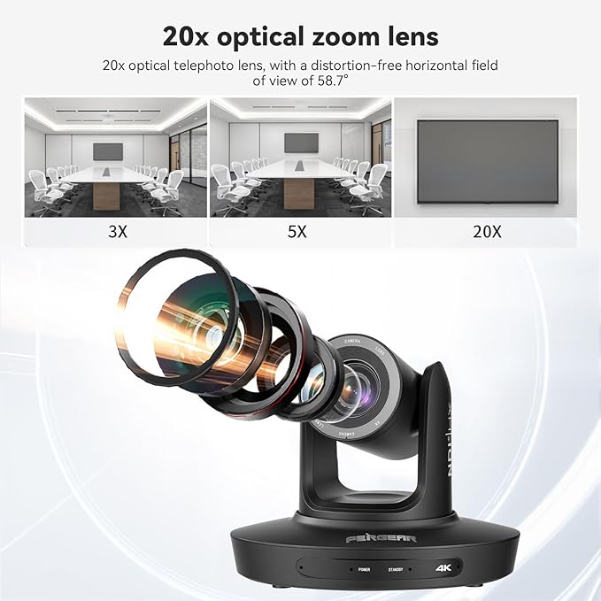 PERGEAR 4K Video Conference Camera NDI HX2 30x Hybrid Zoom &amp AI Auto Tracking Noise Cancelling Low-Light Optimized USB 3.0/HDMI/LAN for Zoom Teams Streaming Ideal for Classroom Live Studio