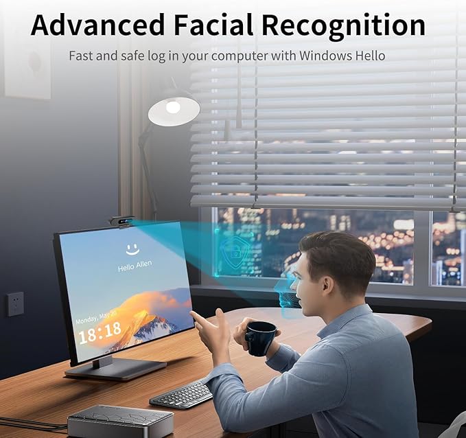 TOALLIN 2K QHD Webcam for Windows Hello Face Login IR Facial Recognition Camera USB Webcam with Microphone 92° Wide Angle View Computer Web Camera for Video Calls