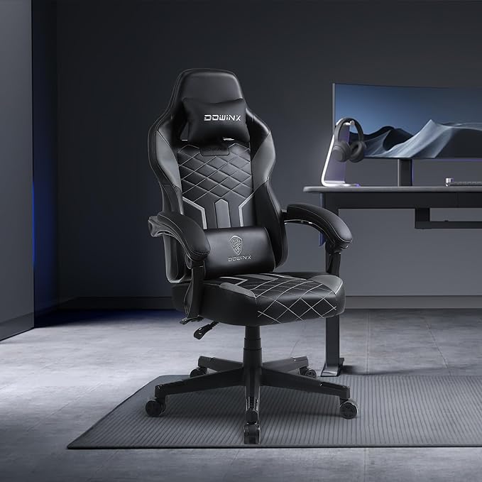 Dowinx Gaming Chair with Pocket Spring Cushion High Back Ergonomic Computer Chair PU Leather 350 LBS Black and Purple