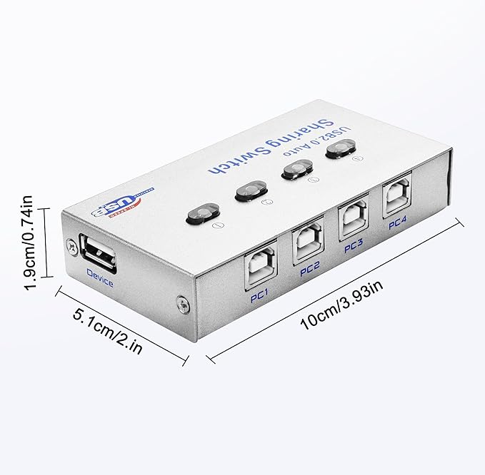 XMSJSIY USB 2.0 Sharing Switch Selector 4 in 1 Out Printer Sharer Switcher 4 PC to 1 Splitter Hub for PCPrinterScannerKeyboard PlotterCard Reader -1 PCS