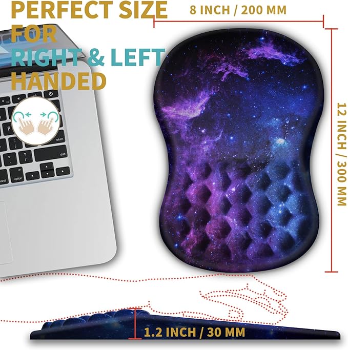 Hokafenle Ergonomic Mouse Pad Wrist Support with Massage Design Wrist Rest Pain Relief Mousepad with Memory Foam&ampNon-Slip PU Base Mouse Pads for Wireless Mouse &amp Desk (12x8 inchGalaxy)