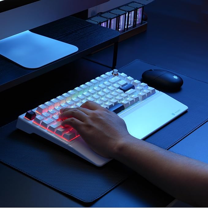 Wireless Mechanical Keyboard with Knob &amp Wrist Rest Hot Swap Gasket Custom Structure Creamy Pre-lubed Tactile Switches RGB Backlit Bluetooth/Type-C/2.4G Gaming Keyboard for Win/Mac (White)
