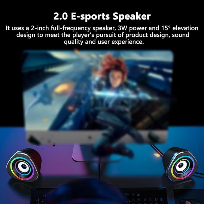 Tyenaza PC Computer Speakers Home Speaker Set Laptop Speakers USB Powered Sound Box with RGB Atmospheric Lights (Blue Light)